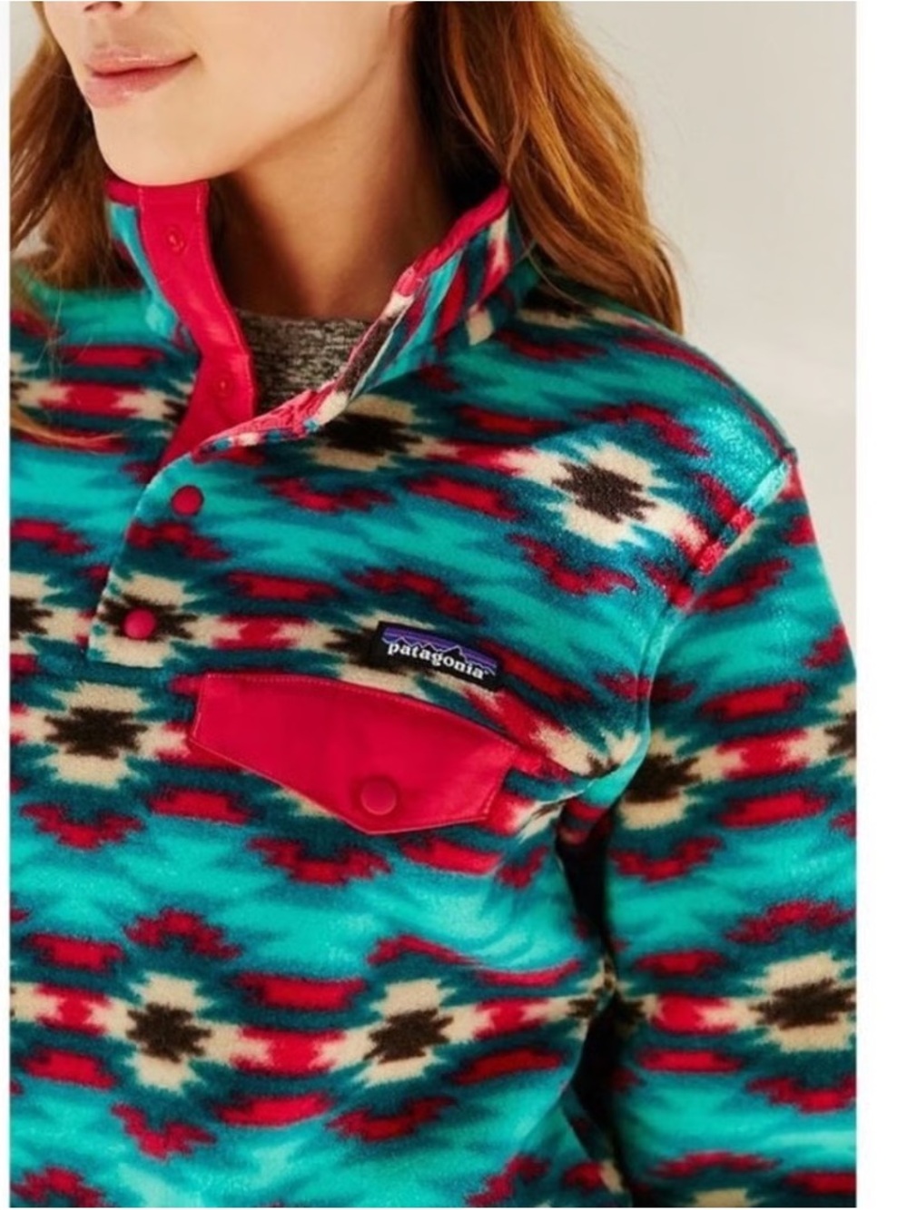 Patagonia Wild Desert Synchilla Teal & Hot Pink Southwestern Fleece Pullover